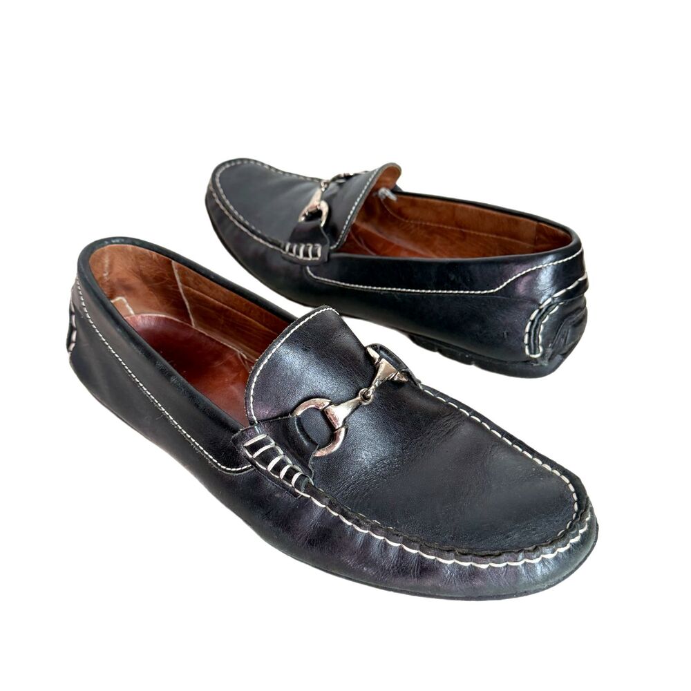 Peter Millar Horsebit Loafers Mens 8.5 Driving Shoes Black Leather Quiet Luxury